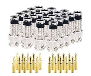 Wesafrae 20 Pcs BNC Compression Connector 75 Ohm Coupler with Copper Pin for RG58-59 Crimper Video Plug Extension Coaxial Cable