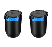 Wesafrae 2X Car Ashtray with Lid Portable Ash Tray Blue Mini Car Trash Can with LED Blue Light Windproof for Outdoor Travel