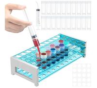 Wesafrae 50pcs 5ml Vial Storage Container with Test Tube Rack, 1 Sets Ink Sample Vial Holder, 2 Curved Tip Syringes and Stickers