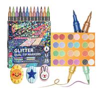 Wesafrae Dual Color Shimmer Marker Brush Marks for Doodle Writing, Glitter Effect Dual Tip 24 Colors