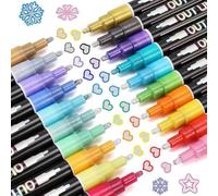 Wesafrae Shimmer Markers Doodle Outline Dazzles: 20 Colors Metallic Double Line Glitter Pen Set Super Squiggles Sparkle Dazzlers Easy to Use Multicolor