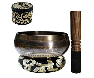 Wesafrae Tibetan Singing Bowl Set with New Dual-End Stroker Cushion Handcrafted in Nepal for Meditation Healing and Mindfulness