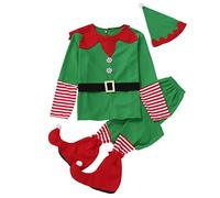Wesaloes Women Men Kid Christmas E_lf Costume Santa Top + Pants+Leg Warmer+Hat+ Belt Xmas Costume Family Christmas Outfit for Holiday Party Outfit with Striped Socks Festive Set (2-Men, 182)