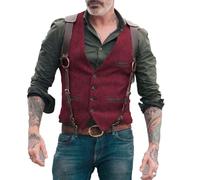 WESBR Men Outdoor Waistcoat For Men Slim Fit Wedding Waistcoat For Men Casual V-Neck Pockets Waistcoat For Men Gentleman Waistcoat Modern F-Wine Red M