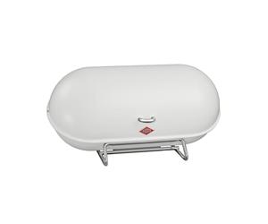 WESCO Breadboy Bread Bin with Rattle-Free Swivel Lid in White, Powder-Coated Sheet Steel, Ventilation Holes and Sturdy Handle