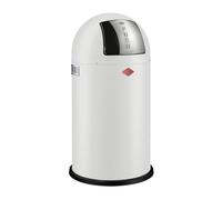 Wesco Pushboy Waste Bin Matte White, Powder-Coated Sheet Steel, 50 Litre Volume, Large Stainless Steel Flap, Removable Inner Container