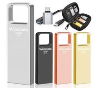 WesData 32GB USB 3.0 Flash Drive 4-Pack with USB C Adapters, Metal Mini Design, 100MB/s Read Speed, Storage Case Included, Pink Gold Gray Silver
