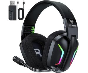 WESEARY Wireless Gaming Headset for PS5, PC, PS4, Switch & Mac, Dual-Mode 2.4GHz & Bluetooth Headset with Microphone for PlayStation 4 Accessory Kits,50mm Stereo Drivers,LED Light,50Hr,Cool Black