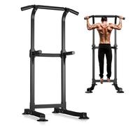Wesfital Power Tower Workout Dip Station Height Adjustable Free Standing Chin Up Bar Home Gym Equipment 330LBS Weight Capacity (Pure Black)