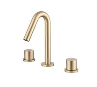 Weshi Luxury Modern Brass Basin Faucets with Copper Valve for 3 Holes 2 Button 8 Inch Deck Bathroom Basin Faucet and Supply Lines Brushed Gold