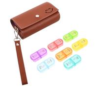 WESIEVYA 1 Set Travel Pill Case: Portable Weekly Pill Box 7 Days - Storage Bag with Strap to Hold Vitamins, Medications, Fish Oils, Supplements Brown