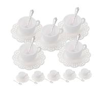 WESIEVYA 10 Sets Miniature Dollhouse Coffee Cup Set Realistic White Tiny Mugs with Saucers and Metal Spoons for Role Playing DIY Crafts and Doll Kitchen Accessories