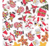 WESIEVYA 100pcs Wooden Buttons Christmas Design Decorative Mixed Color Shapes Painted with Safe Paint for Sewing Scrapbooking DIY Crafts on Xmas Day Cloth Decorations