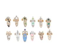WESIEVYA 12pcs Women’s Manicure Crystal Nail Rings Set, Open Adjustable Fingertip Decor with Rhinestone Charm, Nail Art Accessories for Party and Daily Wear