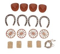 WESIEVYA 16pcs Mini Hay Bales: Small Decorative Hay Bales Miniature Horseshoe Cowboy Hat Wheel for Craft Dollhouse Fall Table Decoration Autumn
