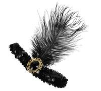 WESIEVYA 1920s Flapper Plume Headband Black, Roaring 20s Party Hair Accessory for Women, Vintage Style Carnival and Masquerade Tea Party Headdress