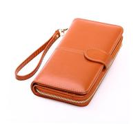 WESIEVYA 1pc Women Wallet Pu Leather Purse for Home and Outdoor Use Brown Zipper Handbag Buckle Design for Credit Cards and Cash Storage