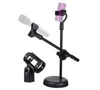 WESIEVYA 1set Adjustable Tabletop Mic Stand Phone Holder Desktop Microphone Holder for Home Recording Podcasting Live Broadcasting Detachable Design for Easy Storage and Stability