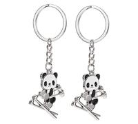 WESIEVYA 2 Pcs Cartoon Panda Keyrings Key Pendants Silver Metal Keychains Bag Hanging Adornments Decor Gifts for Skiing Fans and Backpack Accessories