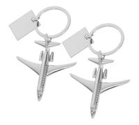 WESIEVYA 2pcs Airplane Keyrings Set Made of Sturdy Zinc Alloy with Engraving Feature, Creative Silver Airplane Keychain for Travel, Bag Ornament, Suitable for Purses and Cellphone