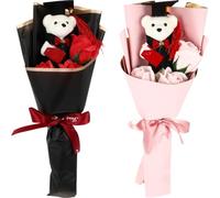 WESIEVYA 2pcs Artificial Soap Flower Bouquet with Bear Decoration for Graduation Giving, Assorted Colour Foam and Cloth Material, for Anniversaries and Birthdays