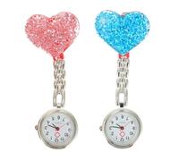 WESIEVYA 2pcs Colorful Heart-Shaped Crystal Nurse Pocket Watches Hanging Fob Design for Medical Stable Clip Accurate Timekeeping Blue Pink