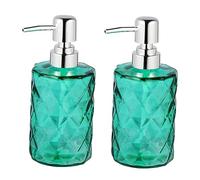 WESIEVYA 2pcs Diamond Pattern Empty Glass Bottle Refillable Pump Bottle for Diy Body Lotion Essential Oil Hand Wash Shampoo Green