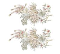 WESIEVYA 2pcs Embroidered Appliques Patch Accessory Chic Green Polyester Bead Easy to Sew Wide Uses for Craft and Art