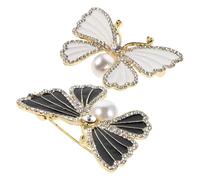 WESIEVYA 2pcs Enamel Butterfly Brooch Pin Set Rhinestones and Pearl Inlay Black and White Lapel Pins for Women Decorative Wedding and Suit Accessories