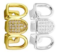 WESIEVYA 2pcs Fake Tooth Cap Tooth Jewelry Hip Hop Style Copper Hollow Combined Zircon Amplify Expressive Style Versatile Cosplay Props Adults Men Halloween Party Grill Accessories