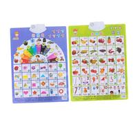 WESIEVYA 2pcs Learning Chart Educational Hanging Posters with Audio Voice Between English and Chinese for Early Childhood Development Recognizing Fruits Colors and Shapes Safe Material