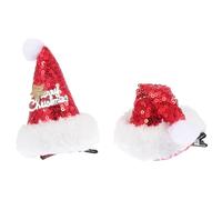 WESIEVYA 2pcs Mini Christmas Hat Hair Clips, Festive Red Cloth and Stainless Steel Xmas Hairpin, Stable Material with Classic Hat-shaped Design, Easy to Use for Holiday Party Accessories