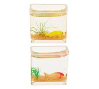 WESIEVYA 2pcs Miniature Resin Fish Bowls Compact Square Dollhouse Aquarium Ornaments for Betta Fish Desktop Micro Landscape Accessories