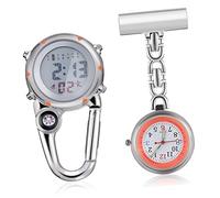 WESIEVYA 2pcs Nurse Watch Set Digital Carabiner Pocket Watch and Luminous Lapel Clip for Outdoor Adventures Hiking Camping and Clinical Use