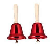 WESIEVYA 2pcs Red Metal Christmas Hand Bells with Wooden Handles, Loud Decorative Party Props for Festival and Service Use