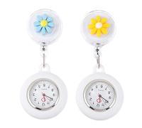 WESIEVYA 2pcs Silicone Daisy Nurse Pocket Watches Timing Hanging Chest Watches with Clip Cute Yellow amp; Blue for Professionals