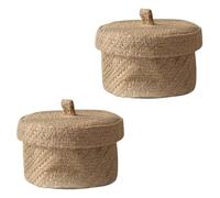 WESIEVYA 2Pcs Small Table Organizer Baskets with Lid - Woven Decorative Storage Bins for Sundries, Keys, and Desktop Storage - Compact Sundries Container Basket for Home and Office