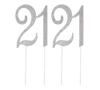 WESIEVYA 2pcs Sparkling Silver 21 Cake Topper Made of Alloy with Rhinestone Decoration, Stable Design Creating A Vibrant Atmosphere, for Birthday and Anniversary Celebrations