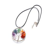 WESIEVYA 2PCS Tree of Life Necklace for Women with Colorful Natural Tumbled Stone Pendants Fashion Chakra Jewelry Gift for Ladies Unique Healing Symbol Accessory