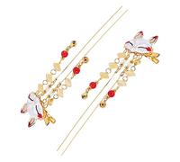 WESIEVYA 2pcs Vintage Chinese Theme Alloy Hair Clips Tassel Design Elegant Side Clips for Women Unique Cartoon Headdress for Parties and Daily Wear
