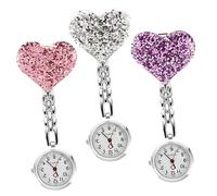 WESIEVYA 3pcs Cute Heart Nurse Watch Quartz Nurse Fob Watch Random Color Hanging Design Second Hand