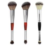 WESIEVYA 3pcs Double-head Makeup Brush Set for Precise Application, Portable Wood and Fiber Cosmetic Supplies for Work and Travel Use