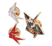WESIEVYA 3pcs Origami Crane Brooch Pins Set Cartoon Safety Pin Badge Rhinestone Decoration for Women Jackets Bags Creative Fashion Accessories
