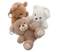 WESIEVYA 3Pcs Plush Curly Hair Bear Keychain Set - Mini Stuffed Sitting Bear Dolls in White, Dark Brown with White Snout, and Light Brown - Soft Animal Bag Pendant Charms for Backpack,