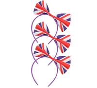 WESIEVYA 3pcs Uk Flag Bow Hairbands Large Satin Bow Headpieces Elastic and Not Easy to Break, for Mardi Gras and Christmas Fans