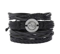 WESIEVYA 4Pcs Adjustable Handmade Leather Bracelet Set with Eight-diagram Tactics Design Handwoven Cowhide Wristbands for Men Women DIY Fashion Bangle Jewelry for Casual and Occasions