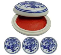 WESIEVYA 4pcs Ceramic Red Ink Pads Portable and Easy to Clean Stamp Ink Pads for Calligraphy and Water Colour Painting Supplies in Retro Chinese Style