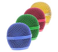 WESIEVYA 4pcs Colored Microphone Grill Heads Mesh Mic Covers Metal Replacement Grille Set for Microphone Windscreen Compatible Mic Parts Gold, Rose Red, Green and Sky for Studio and Stage Use