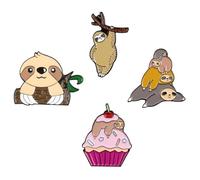 WESIEVYA 4pcs Creative Cartoon Sloth Alloy Brooches Set with Drip Oil Finish, Adorable Lapel Pins for Women’s Clothing, Fun Badge Accessories for Jackets, Backpacks,