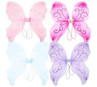WESIEVYA 4Pcs Fairy Wings for Cosplay Prop Lightweight Soft Angel Butterfly Wings for Halloween Birthday Dance Party Dress Up Accessories Blue Purple Pink